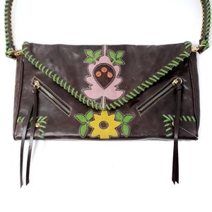 Loop NYC Leather Bag with Floral Suede Inlays